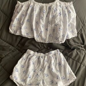 Floral White and Blue Pajama Set